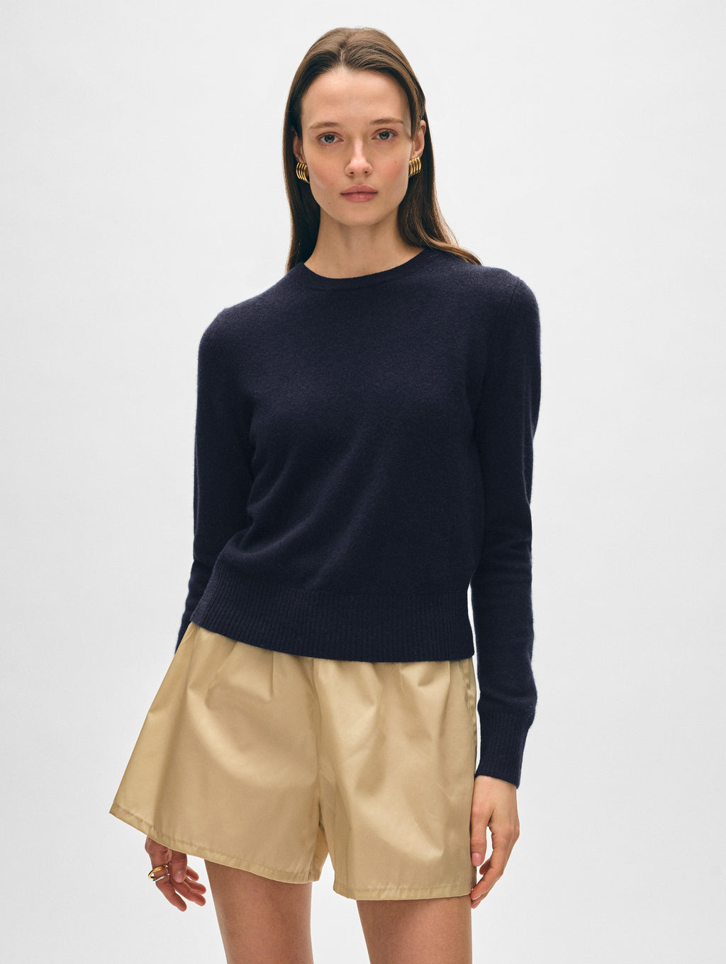 Cashmere Shrunken Crewneck – White + Warren