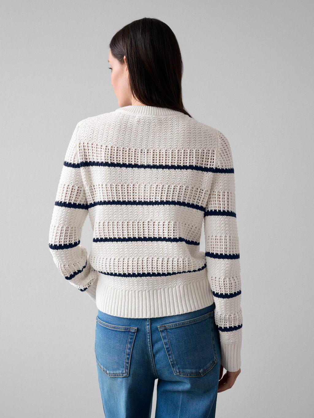 Cotton Tape Striped Crewneck – White + Warren