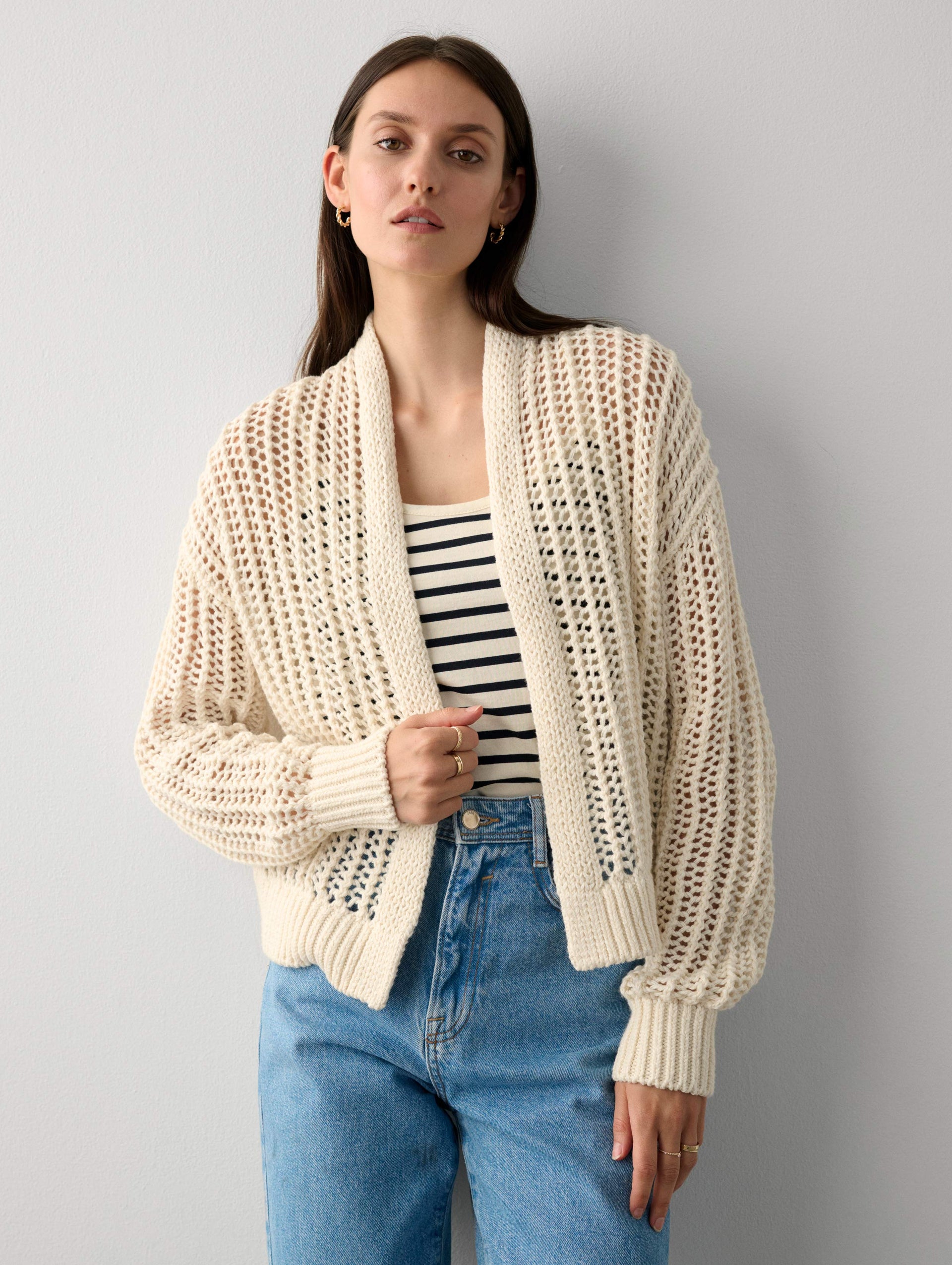 Cotton Open Knit Cardigan – White + Warren