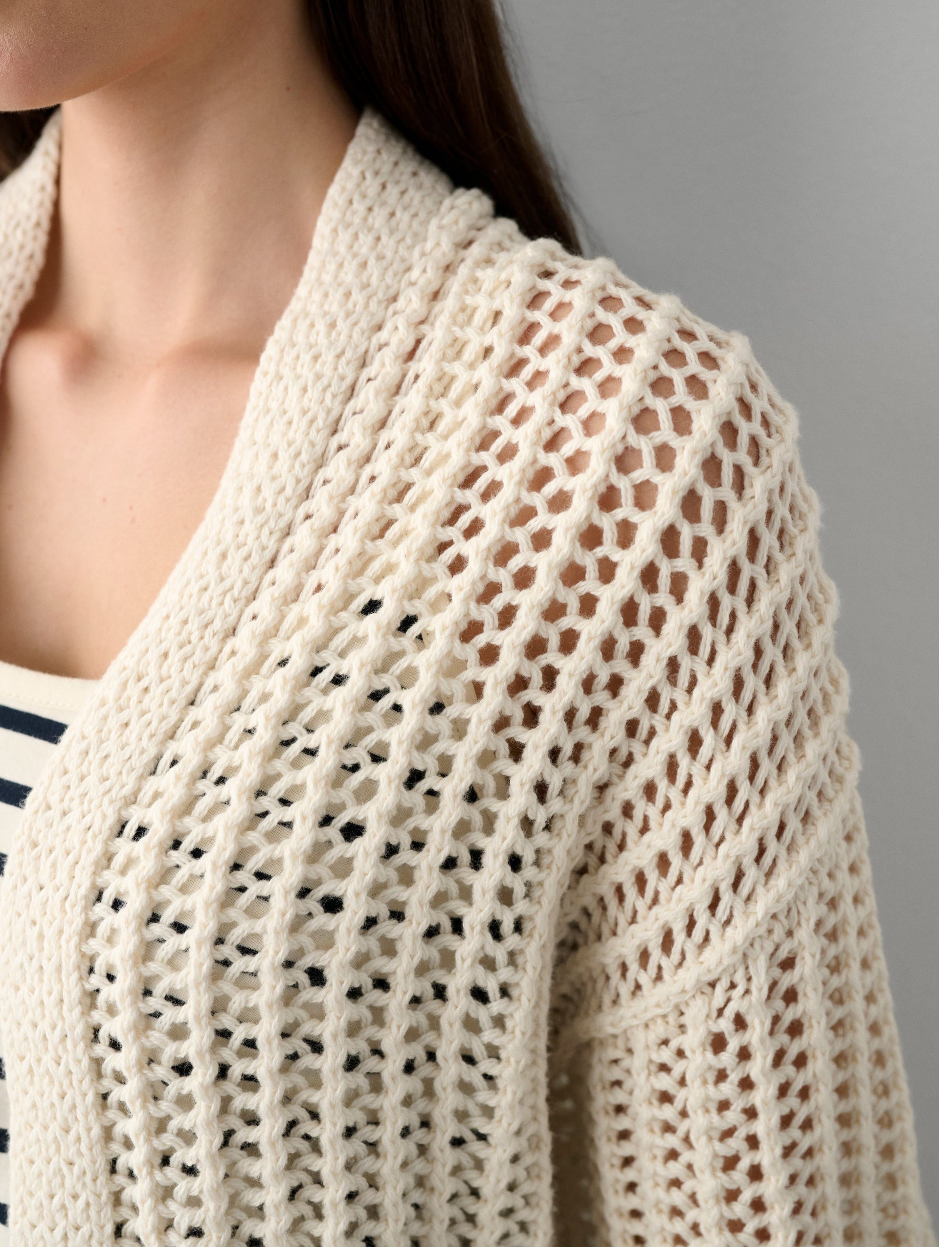 Cotton Open Knit Cardigan – White + Warren