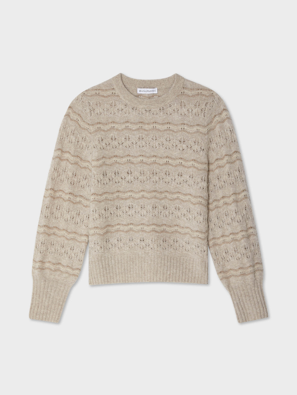 Cashmere Lace Stitch Crewneck – White + Warren