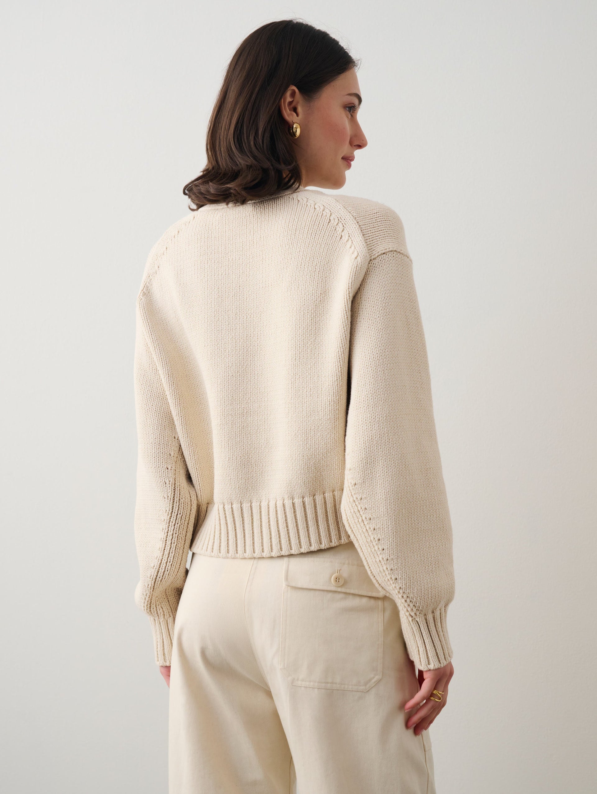 Cotton Shrunken Pocket Cardigan – White + Warren