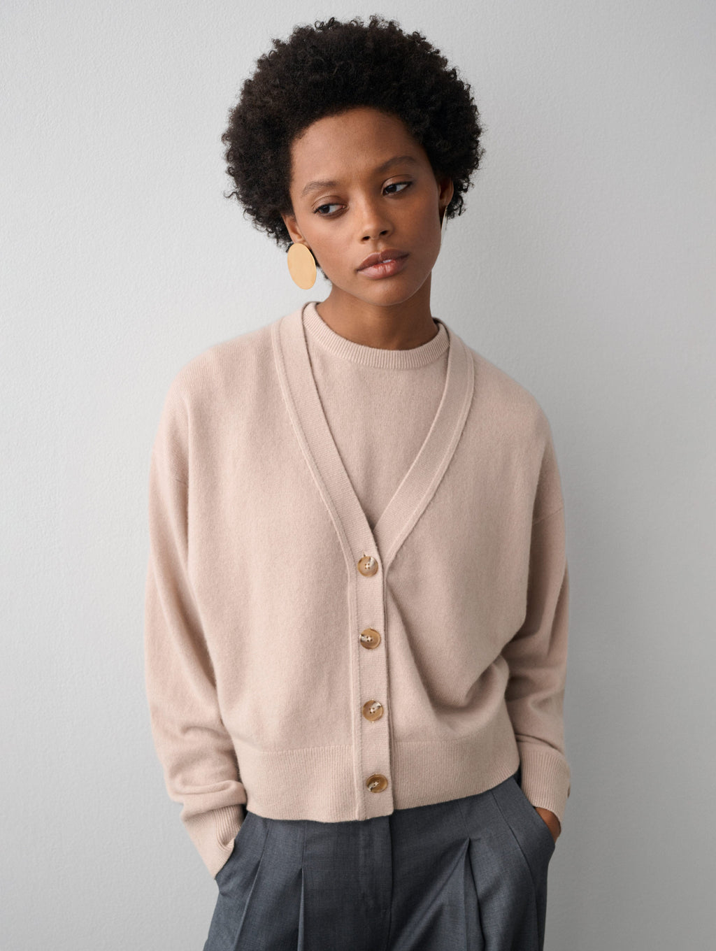 Beige v outlet neck cardigan