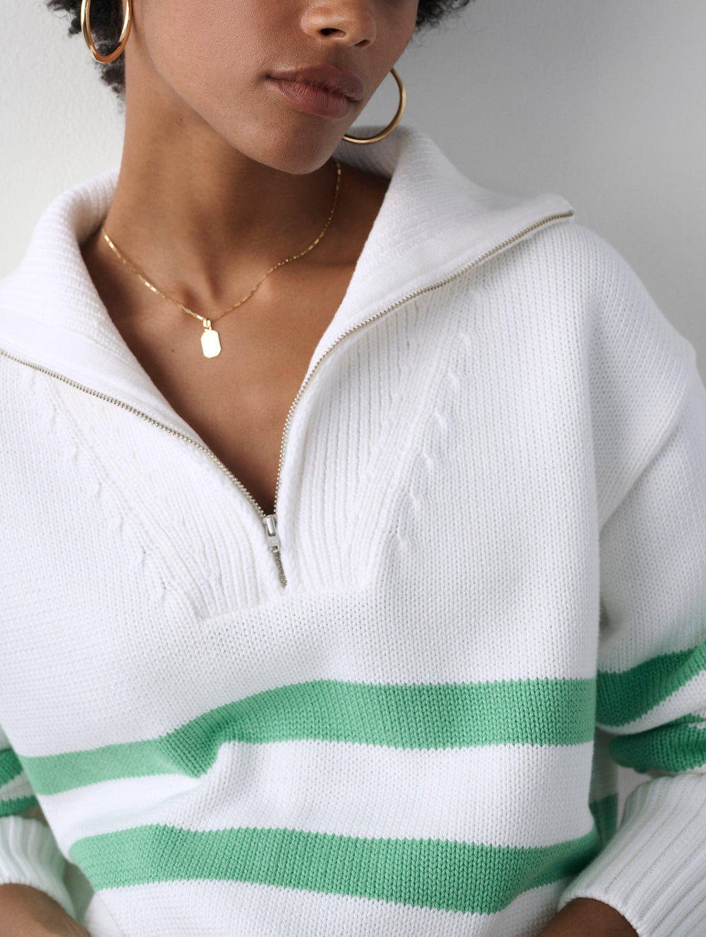 Organic Cotton Striped Quarter Zip – White + Warren