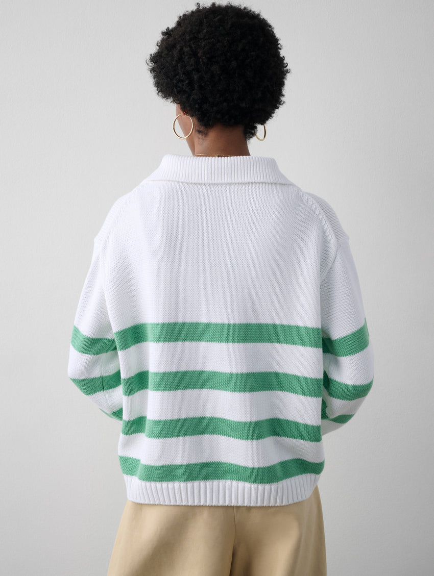 Organic Cotton Striped Quarter Zip – White + Warren