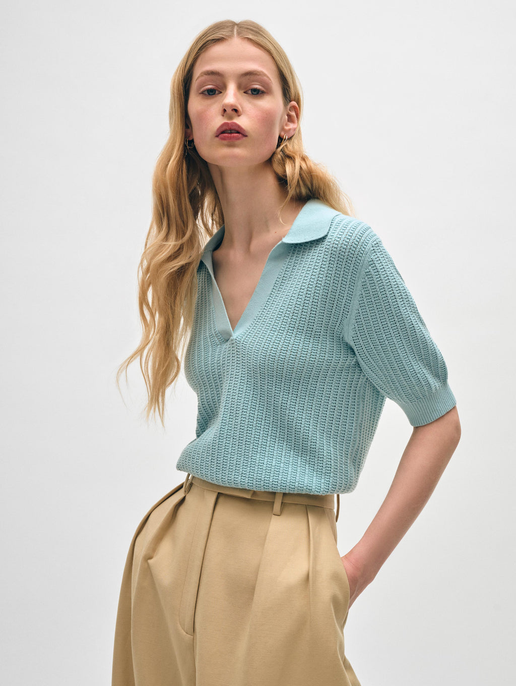 Cashmere and cotton polo top