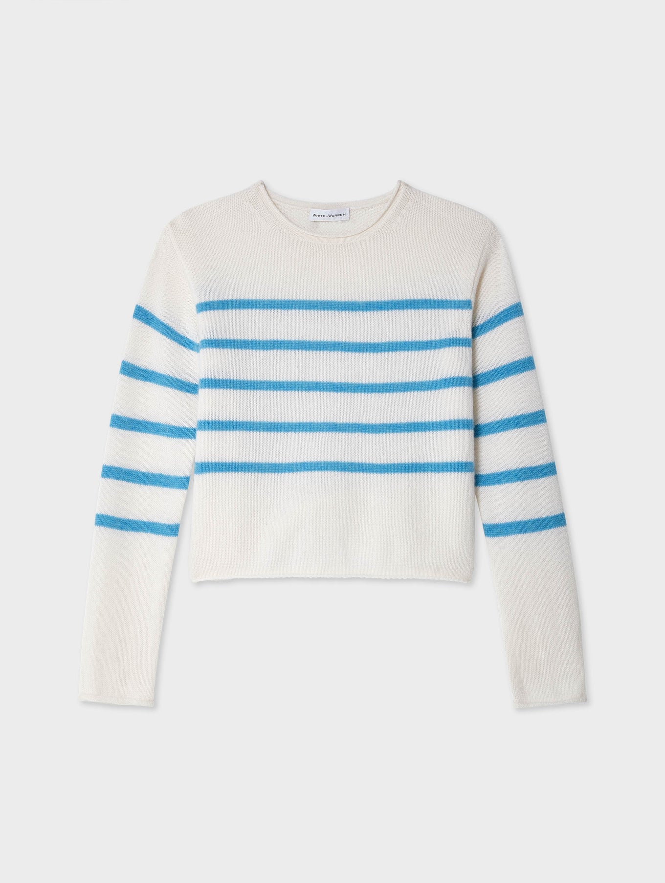 Cashmere Striped Roll Trim Crewneck