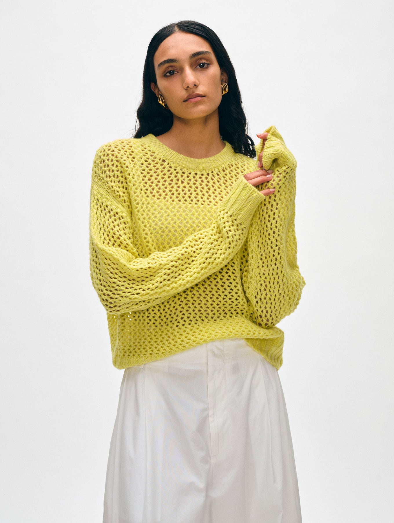 Cashmere Marled Mesh Crewneck