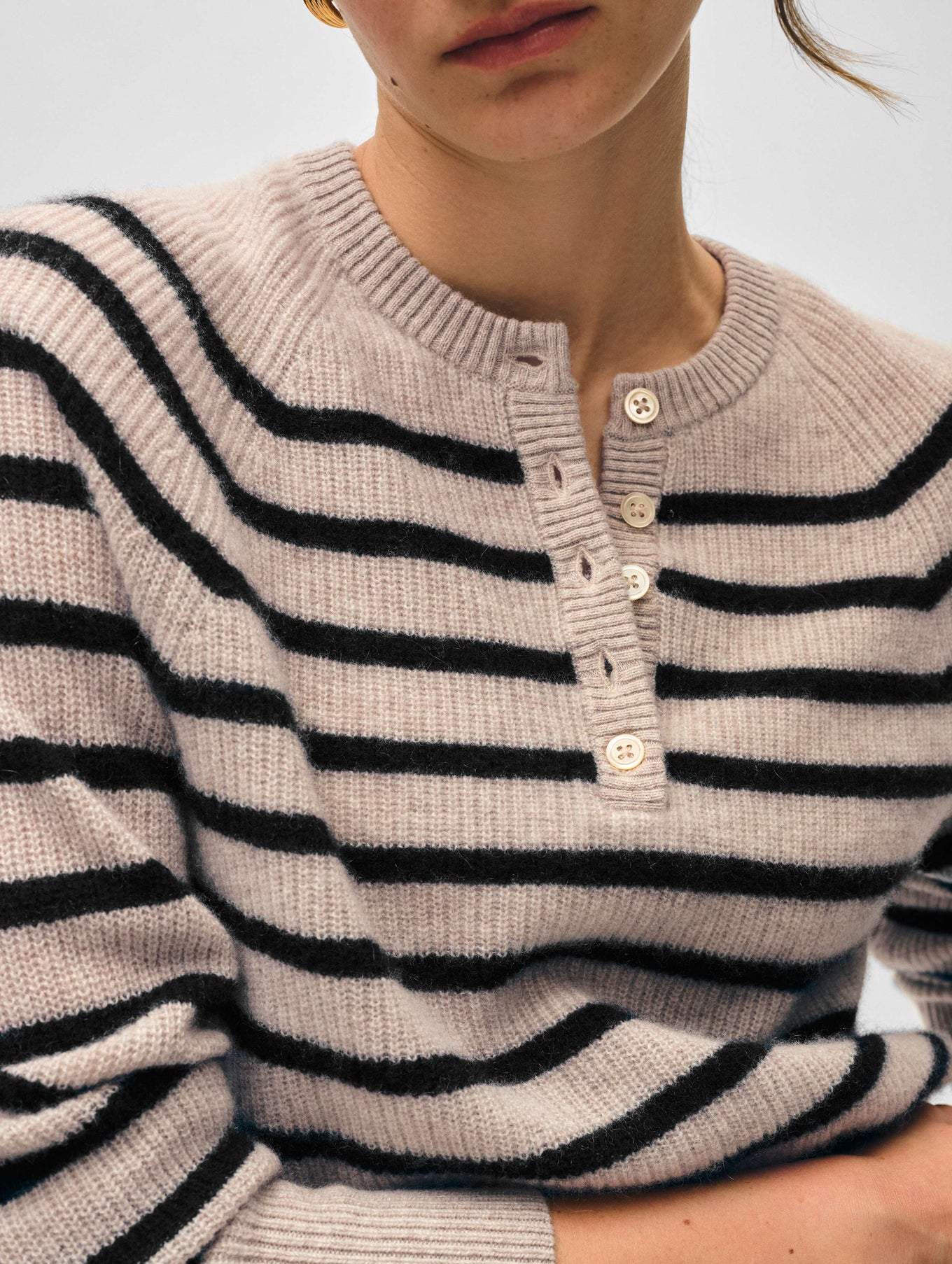 Cashmere Ribbed Striped Henley