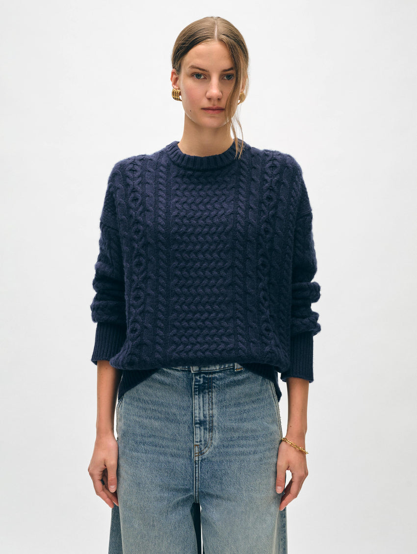 Merino Cashmere Cable Crewneck