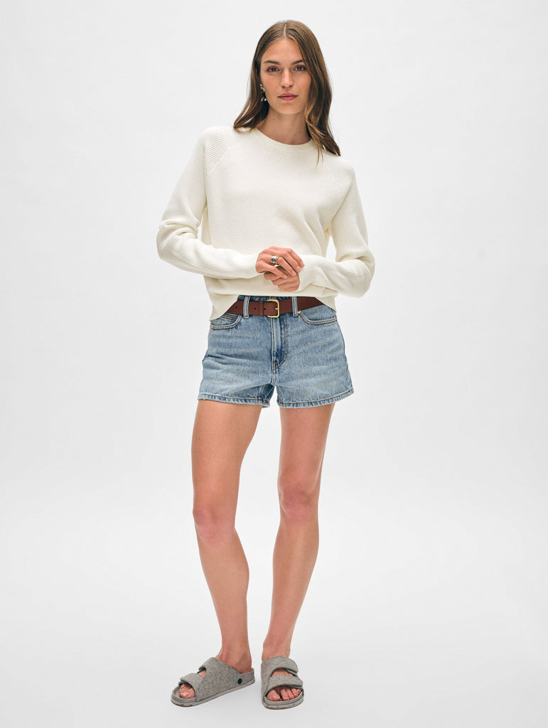 Cotton Linen Waffle Sweatshirt – White + Warren