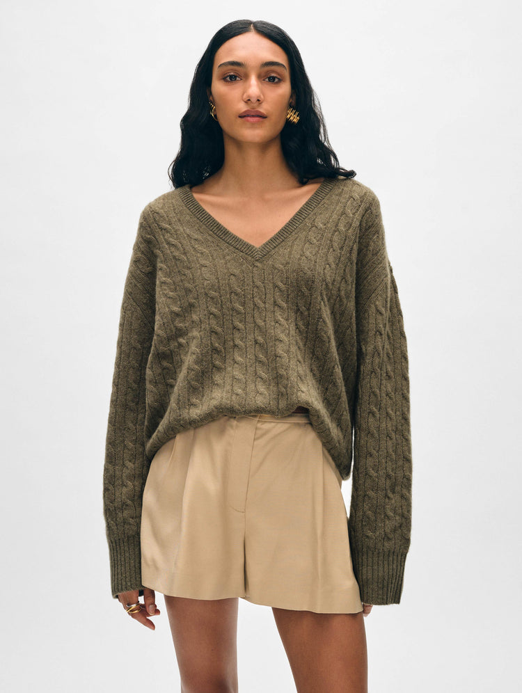 Cashmere Cable Knit V Neck