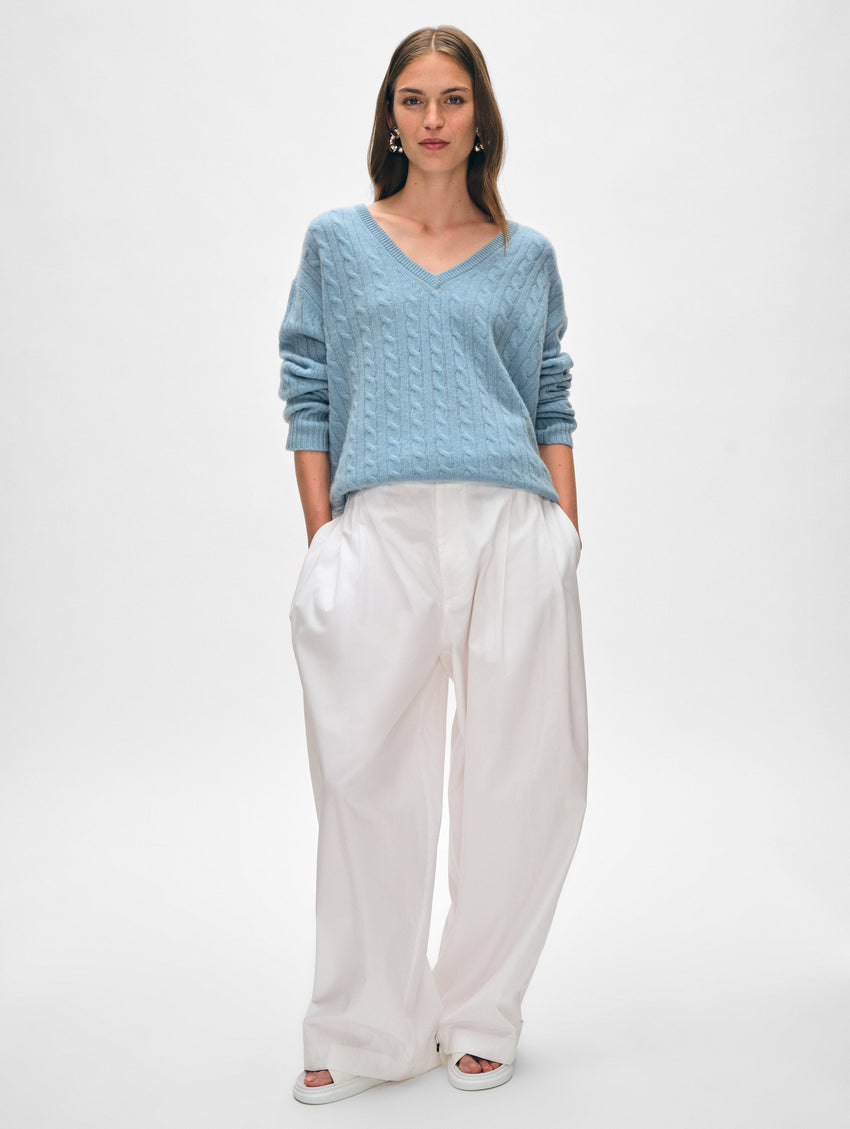 Cashmere Cable Knit V Neck