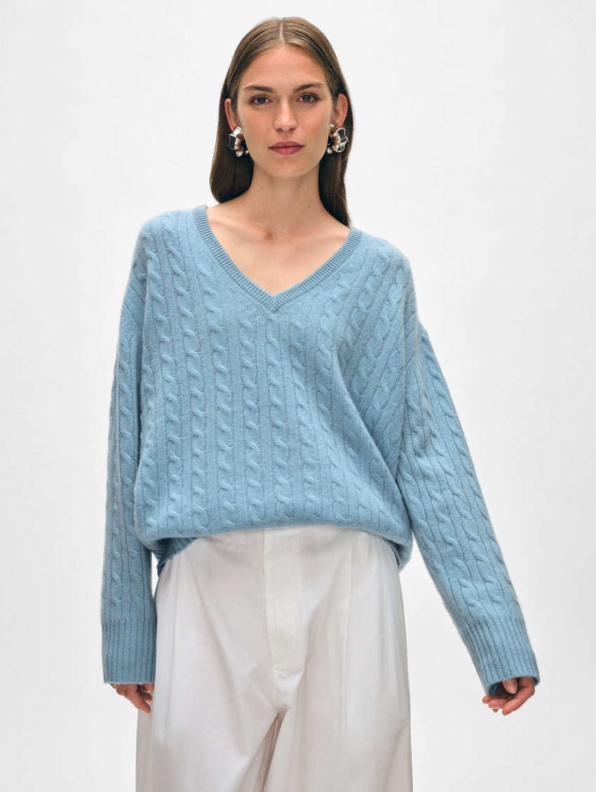 Cashmere Cable Knit V Neck