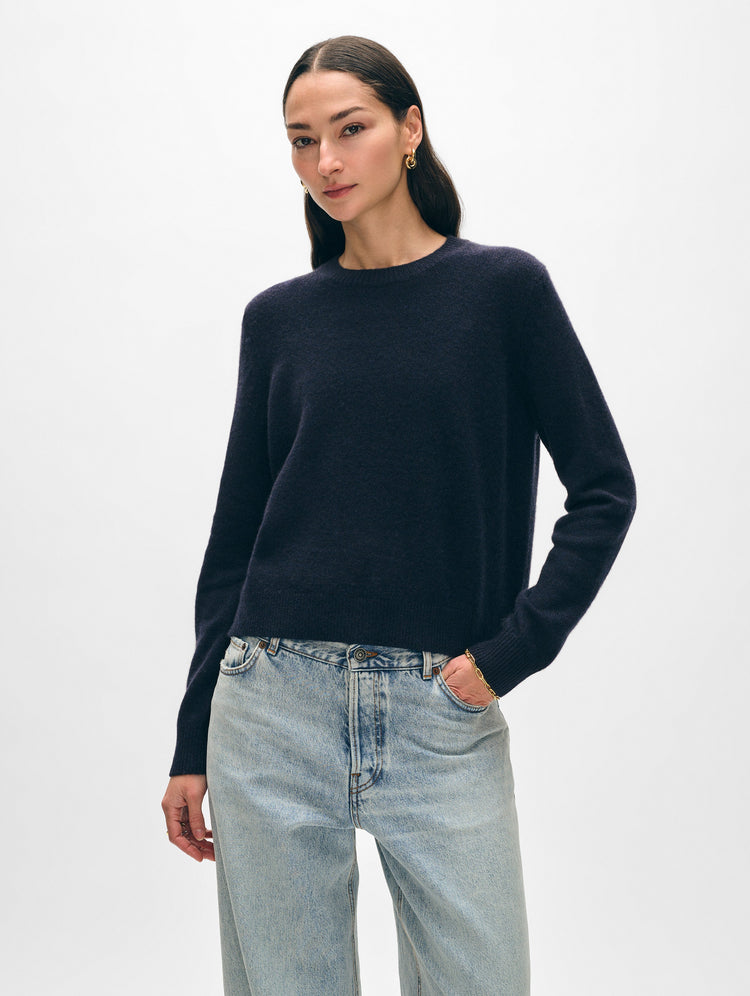 Cashmere Rib Trim Crewneck