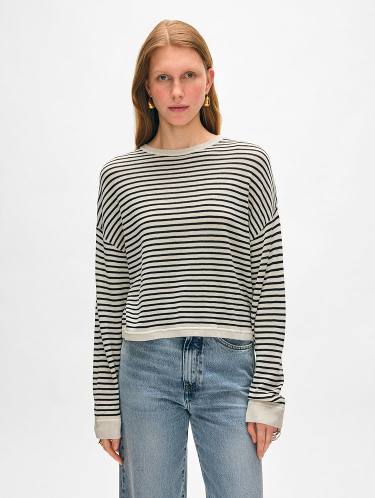 Superfine Cashmere Striped Sweatshirt