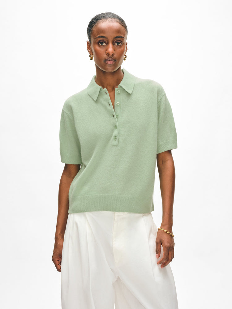 Cashmere Short Sleeve Button Polo