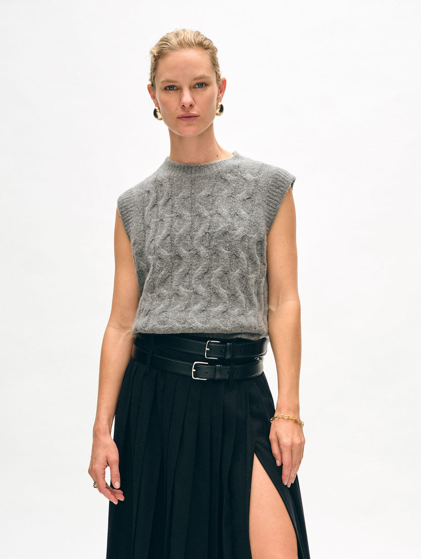 Merino Cashmere Boucle Cable Vest