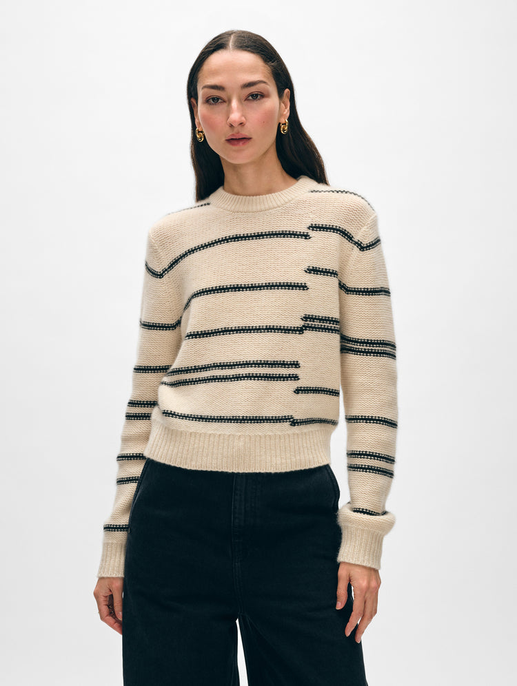 Cashmere Broken Stripe Crewneck