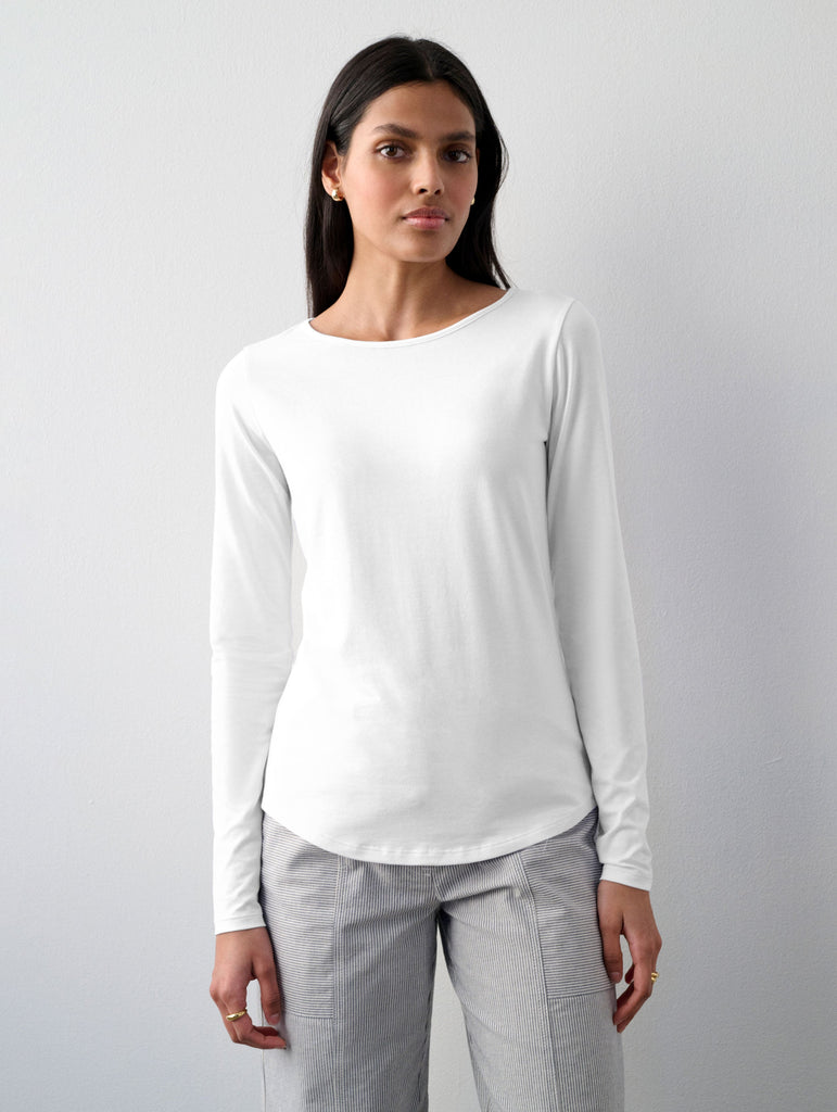 Cotton Modal Boatneck Tee – White + Warren