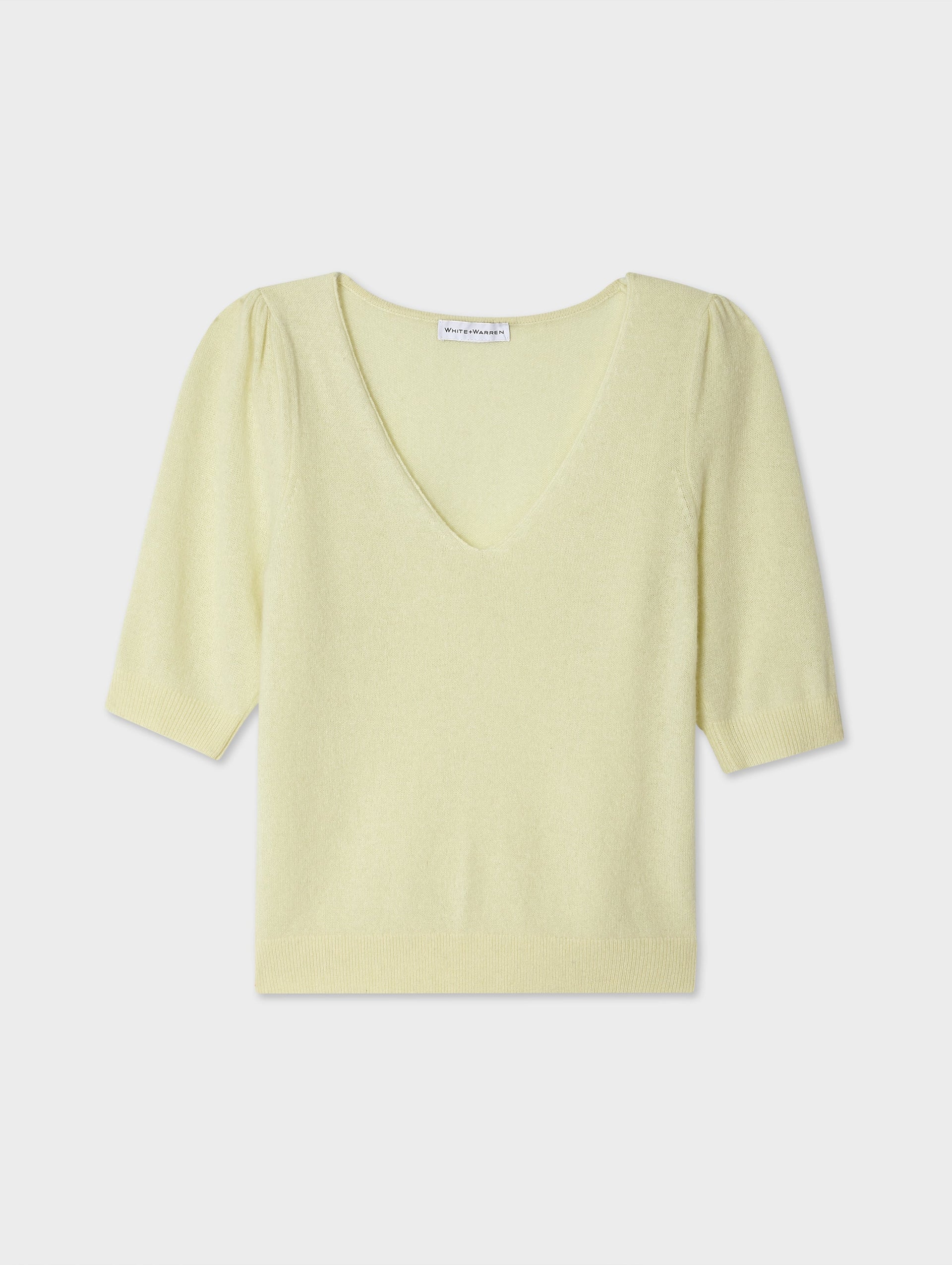 Cashmere Puff Sleeve V Neck – White + Warren